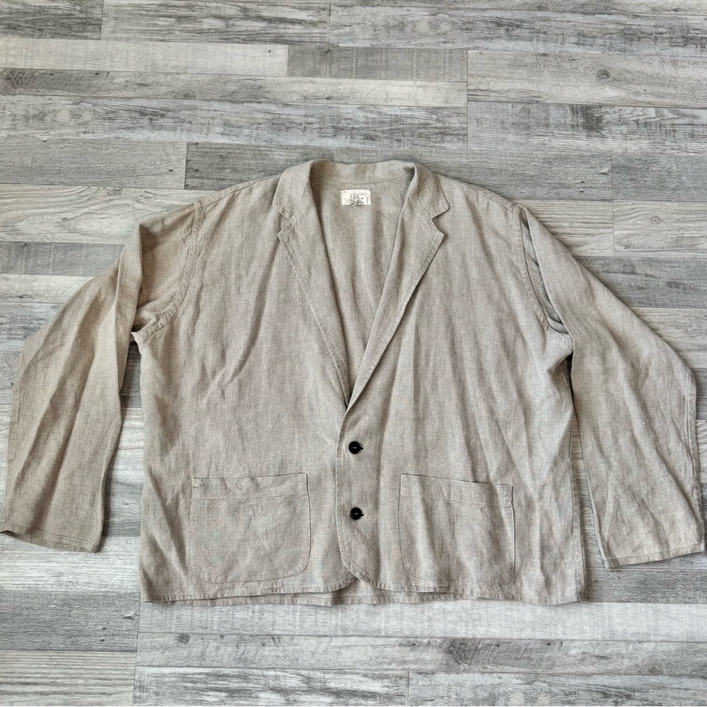 Flax mens linen blazer natural color 2-button pockets loose fit size medium C38